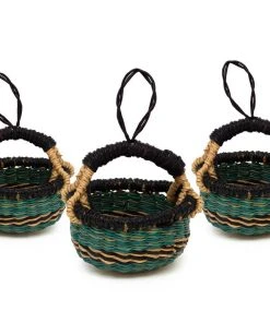 KAZI Petite Bolga Basket Ornament Set - Blue