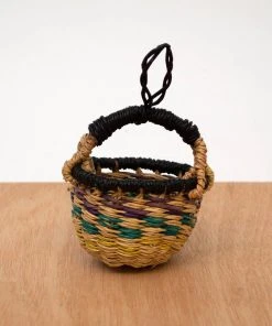 KAZI Fair Trade Petite Bolga Basket Ornament Set - Blue Checkered