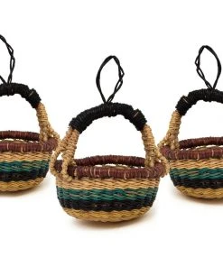 KAZI Petite Bolga Basket Ornament Set - Blue + Black