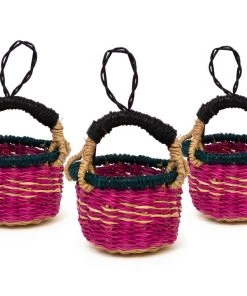 KAZI Petite Bolga Basket Ornament Set - Pink