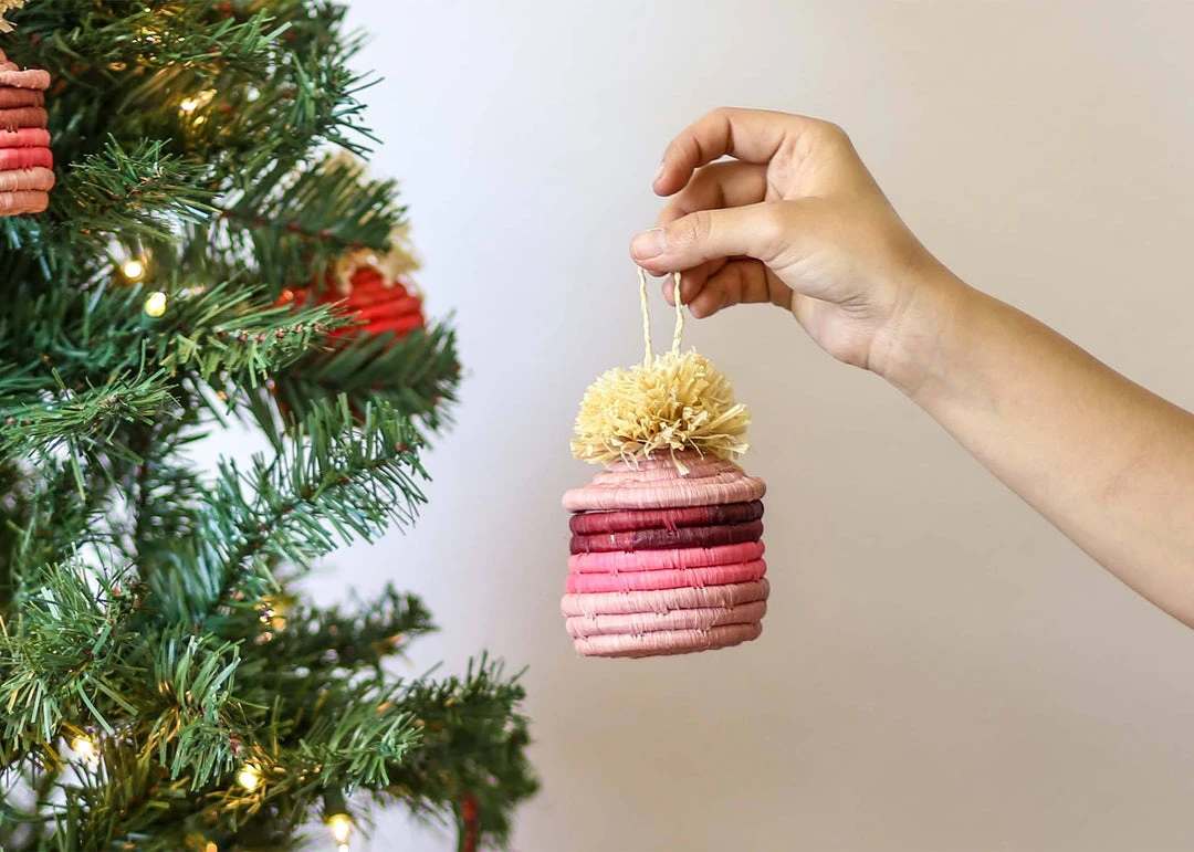 KAZI Fair Trade Pink Pom Pom Basket Ornament 4 KAZI Fair Trade Pink Pom Pom Basket Ornament