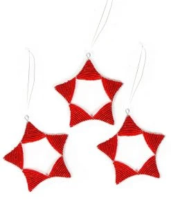 KAZI Red Beaded Star Ornament Fair Trade