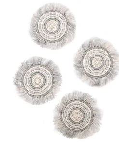 KAZI Silver Metallic Geo Fringed Oversized Coaster Set