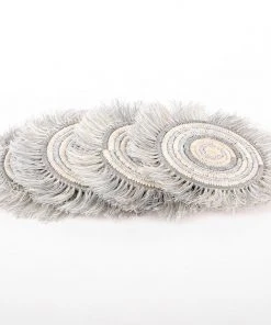 KAZI Silver Metallic Geo Fringed Oversized Coaster Set