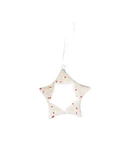 KAZI Fair Trade Silver + Red Beaded Star Ornament