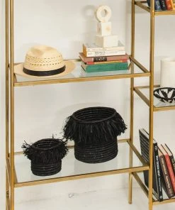 KAZI Small Black Fringed Catch All Home Goods