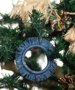 KAZI Fair Trade Soft Blue Fringed Hoop Ornament
