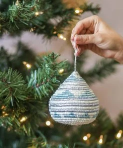 KAZI Soft Blue + Silver Bulb Ornament Fair Trade