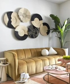 KAZI Striped Black + Natural Raffia Plate II