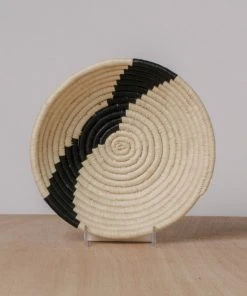 KAZI Striped Black + Natural Small Raffia Bowl