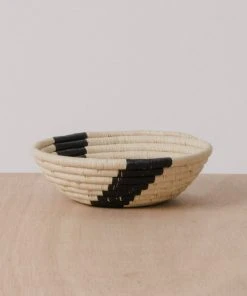 KAZI Striped Black + Natural Small Raffia Bowl