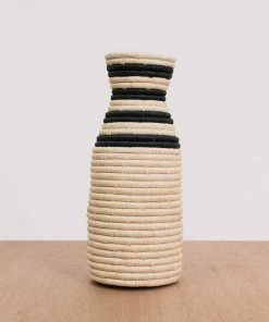 KAZI Striped Black Raffia Vase Home Goods