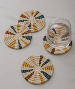 KAZI Striped Sand + Hunter Green Coasters Kitchen + Dining
