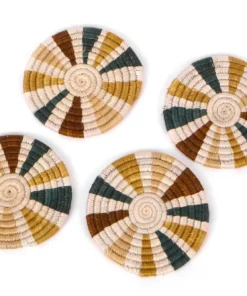 KAZI Striped Sand + Hunter Green Coasters Kitchen + Dining