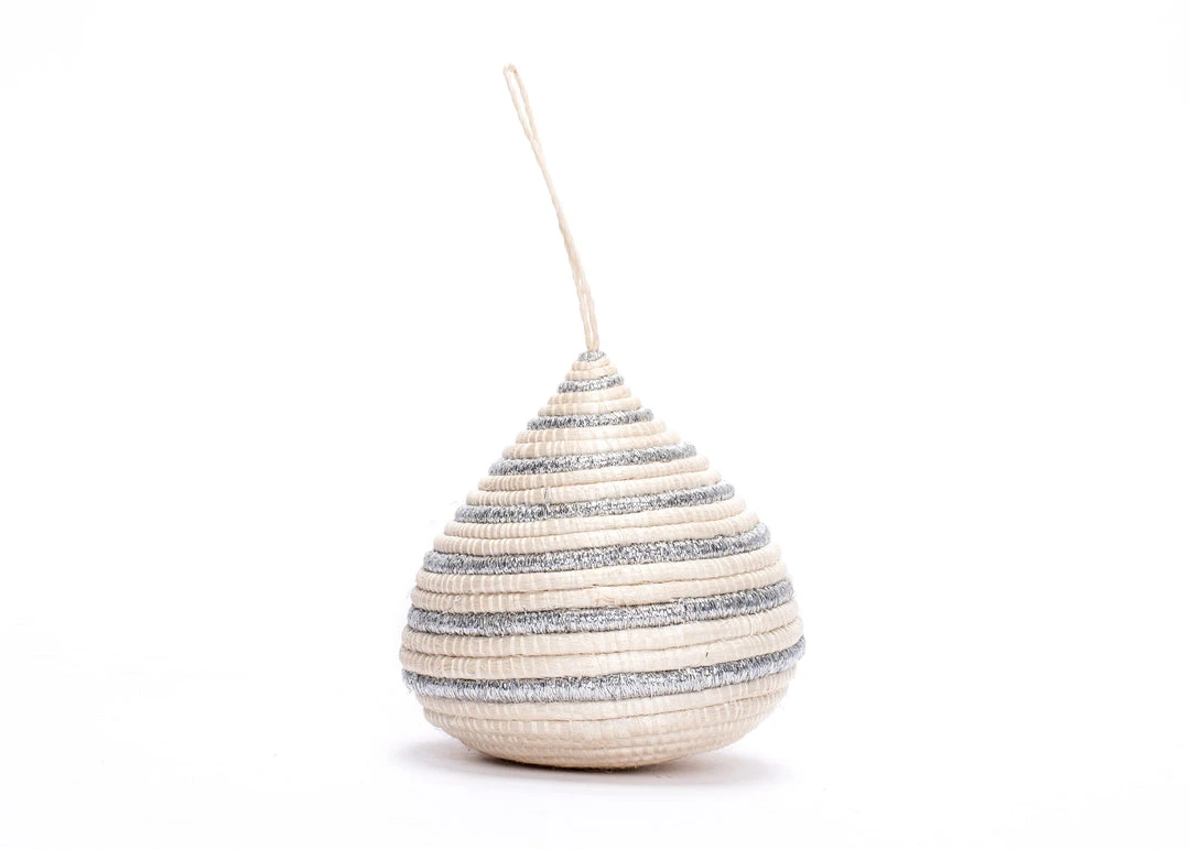 KAZI Fair Trade Striped Silver Bulb Ornament 1 KAZI Fair Trade Striped Silver Bulb Ornament