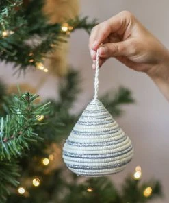 KAZI Fair Trade Striped Silver Bulb Ornament