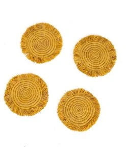 KAZI Sunset Fringed Oversized Raffia Coaster Set