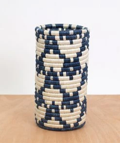 KAZI Tall Metallic Silver + Blue Night Vase Storage