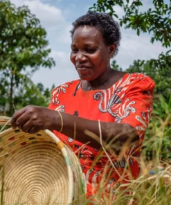 KAZI Vivid Dashed Raffia Floor Storage Basket Home Goods