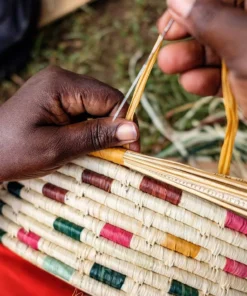 KAZI Vivid Dashed Raffia Floor Storage Basket Home Goods