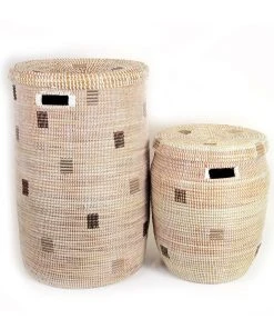 Mbare Home Goods Large Hamper Basket - White + Gray