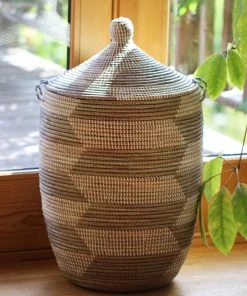 Swahili African Modern Large Silver And White Prayer Mat Hamper Home Goods