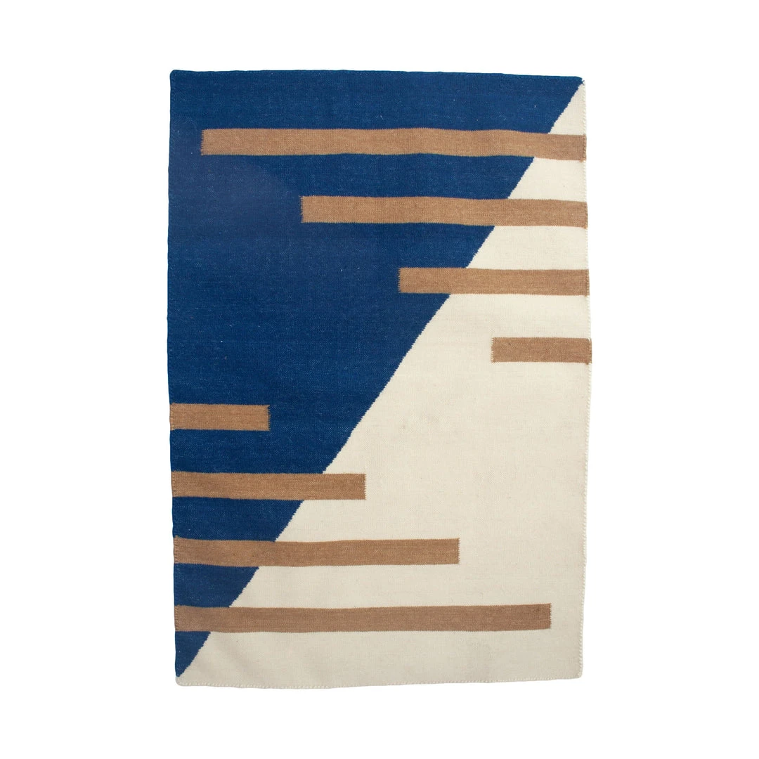 Leah Singh Luna Stripes Wool Rug - Blue 1 Leah Singh Luna Stripes Wool Rug - Blue