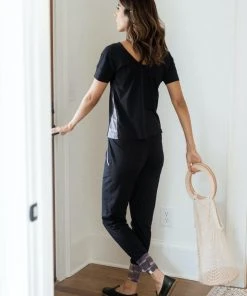 Leena & Lu Pima Short Sleeve Loungewear Set - Black
