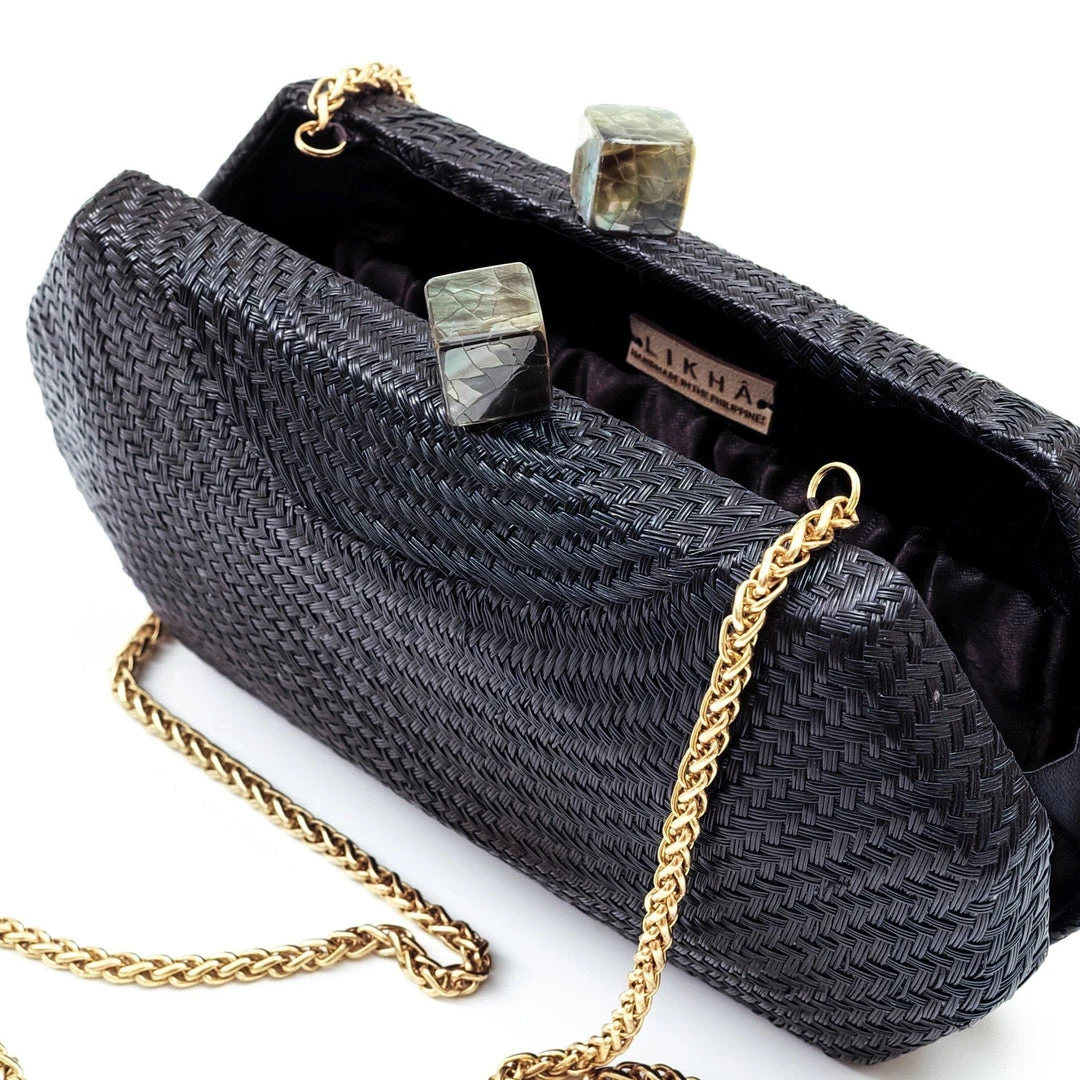 LIKHÂ Black Woven Clutch Special Occasion 3 LIKHÂ Black Woven Clutch Special Occasion
