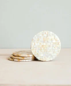 LIKHÂ Golden Yellow Mother Of Pearl Coaster Set Office Accessories