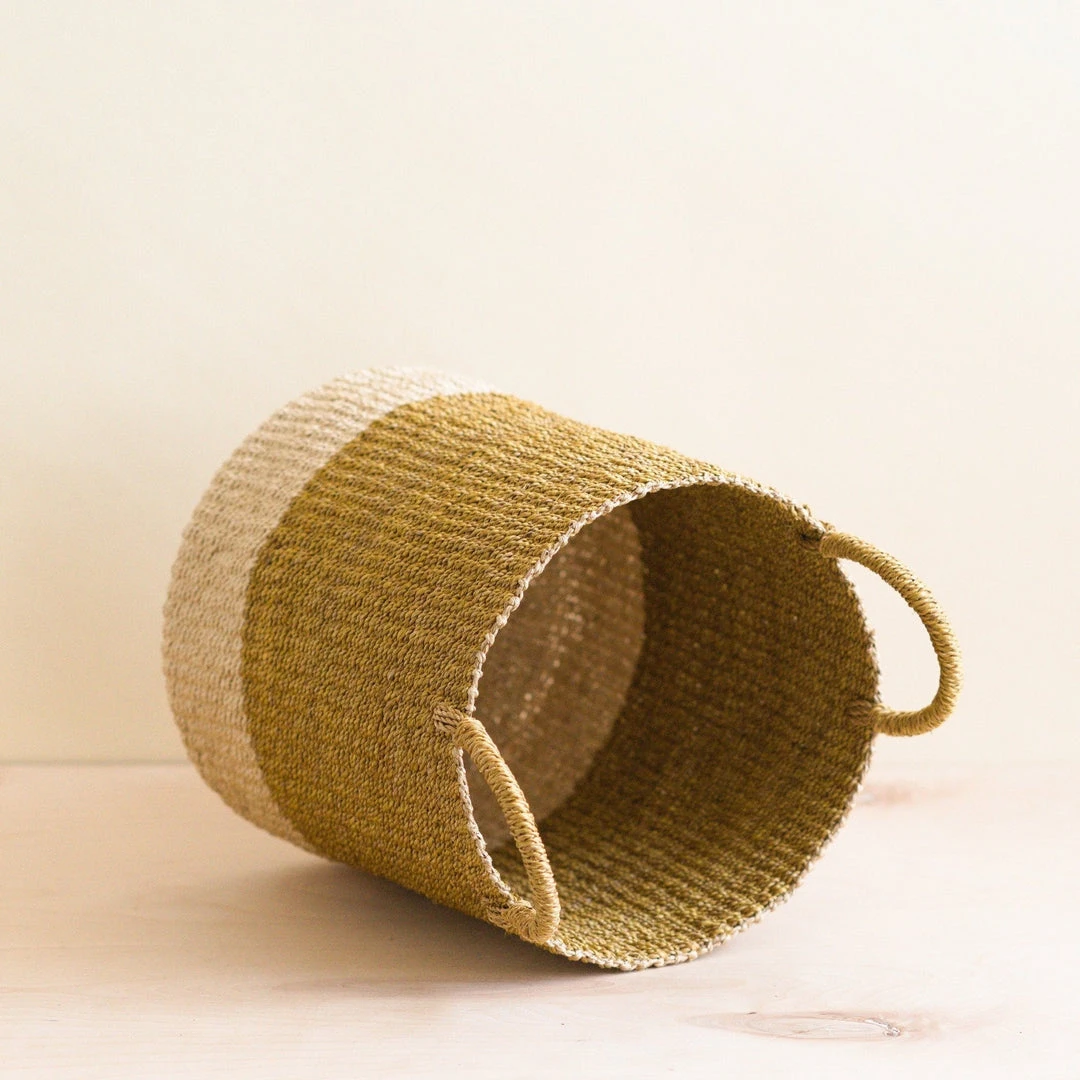 LIKHÂ Mustard Floor Basket With Handles LIKHÂ Mustard Floor Basket With Handles