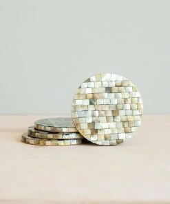 LIKHÂ Mosaic Mother Of Pearl Coaster Set Kitchen + Dining
