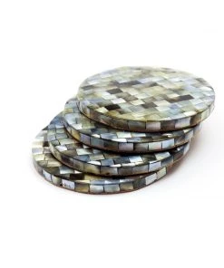 LIKHÂ Mosaic Mother Of Pearl Coaster Set Kitchen + Dining