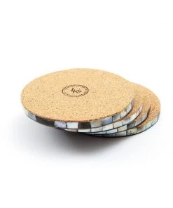 LIKHÂ Mosaic Mother Of Pearl Coaster Set Kitchen + Dining