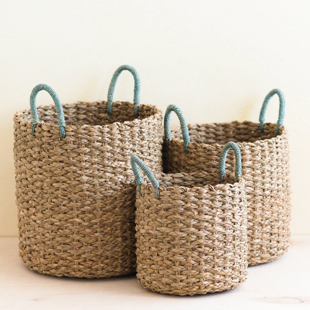 LIKHÂ Home Goods Sky Blue Handle Basket Set 4 LIKHÂ Home Goods Sky Blue Handle Basket Set