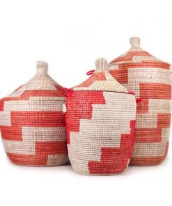 Mbare Low Stripe Hamper Basket - Red + White