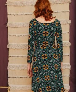 Mata Traders Special Occasion Delilah Teal Tile Long Sleeve Dress
