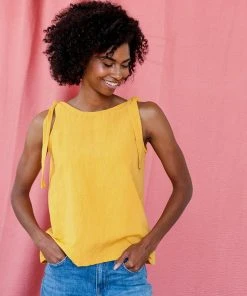 Mata Traders Two Way Linen Tank - Yellow Handcrafted