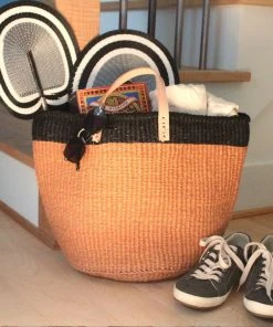 Mbare Home Goods Floor Basket With Leather Handles
