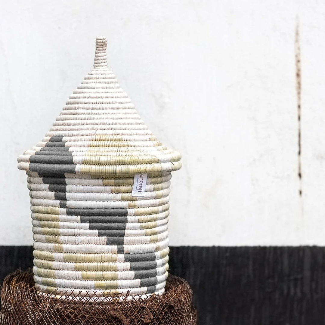 Mbare Handcrafted Inyabu Medium Basket - Gray Triangles 1 Mbare Handcrafted Inyabu Medium Basket - Gray Triangles