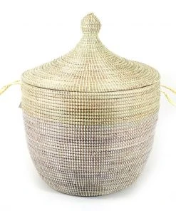 Mbare Home Goods Low Two-Tone Hamper Basket - Natural + White