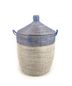 Mbare Home Goods Medium Two-Tone Hamper Basket - Navy + White