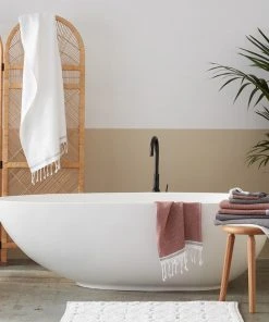 Coyuchi Mediterranean Towels - Alpine White / Slate Stripe