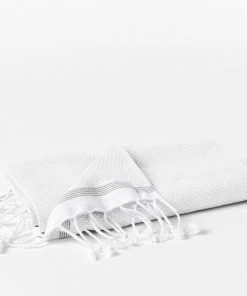 Coyuchi Mediterranean Towels - Alpine White / Slate Stripe