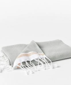 Coyuchi Home Goods Mediterranean Towels - Deep Pewter / Tangerine Stripe