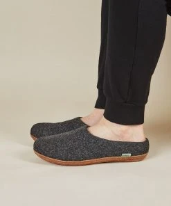 Kyrgies Men's Molded Sole Low Back Wool Slippers - Charcoal