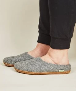 Kyrgies Men's Natural Sole Low Back Wool Slippers - Gray