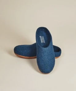 Kyrgies Men's Molded Sole Low Back Wool Slippers - Navy Best Sellers