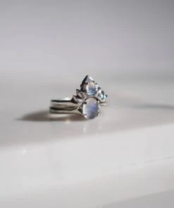 Iron Oxide Moonstone Halo Stacking Ring Set