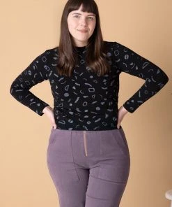 North Of West Sale Morgan Squiggles Mock Neck - Black